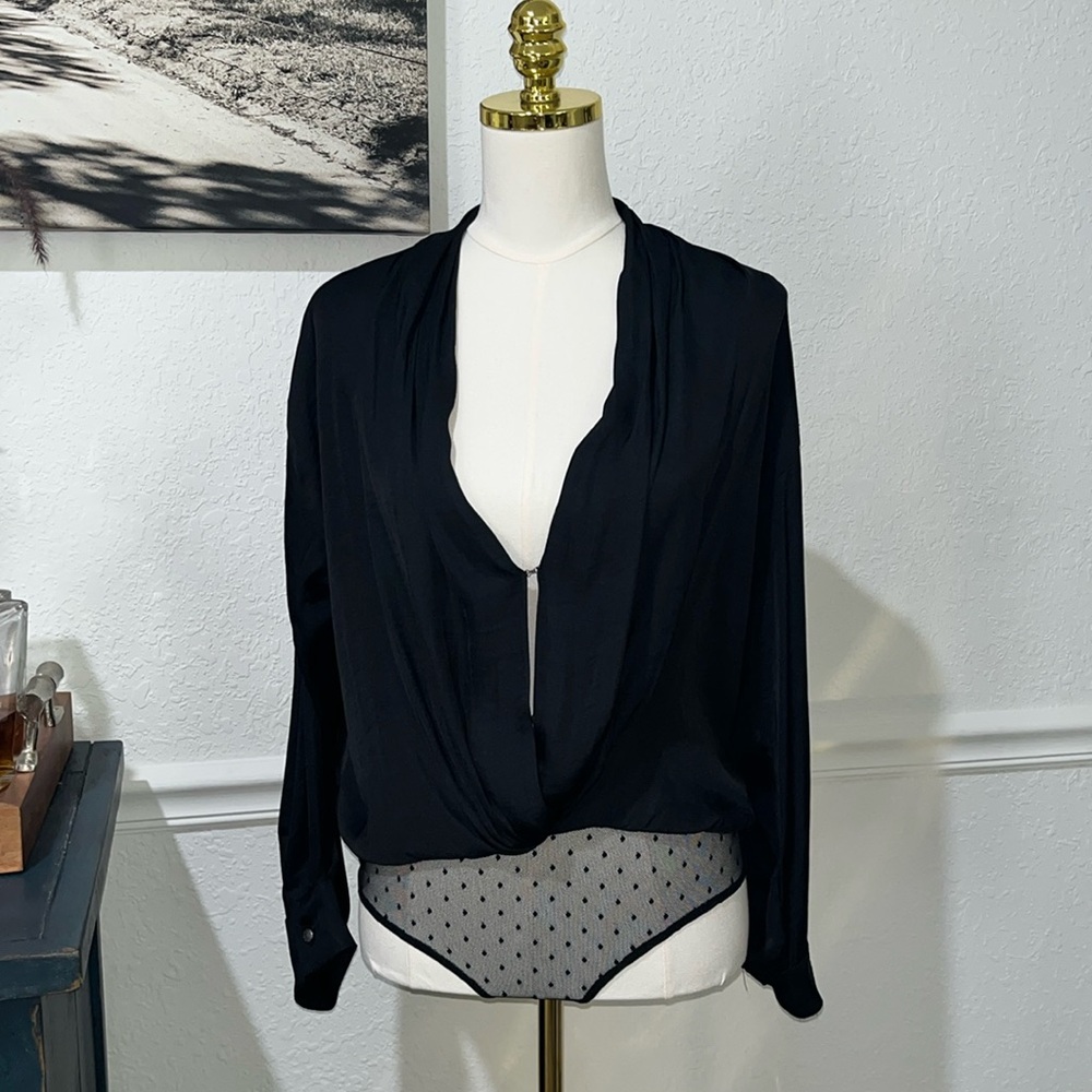 Free People Black Long sleeve bodysuit blouse silky